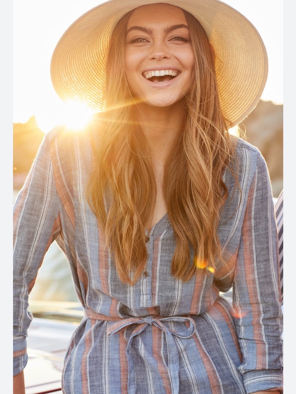 Ag Adriano Goldschmied Blue and Rust Striped Top